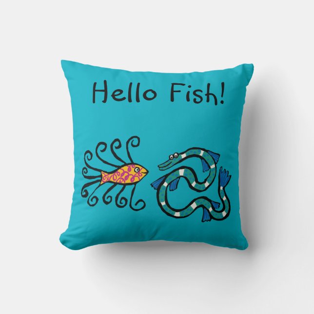 Coussin Amis illustrés colorés de poissons (Recto)
