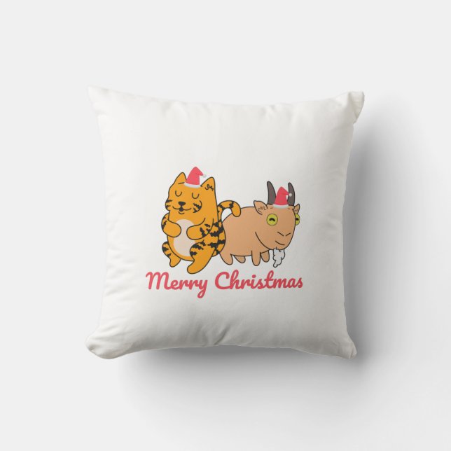 Coussin Amis père Noël - Tigre et chèvre (Recto)