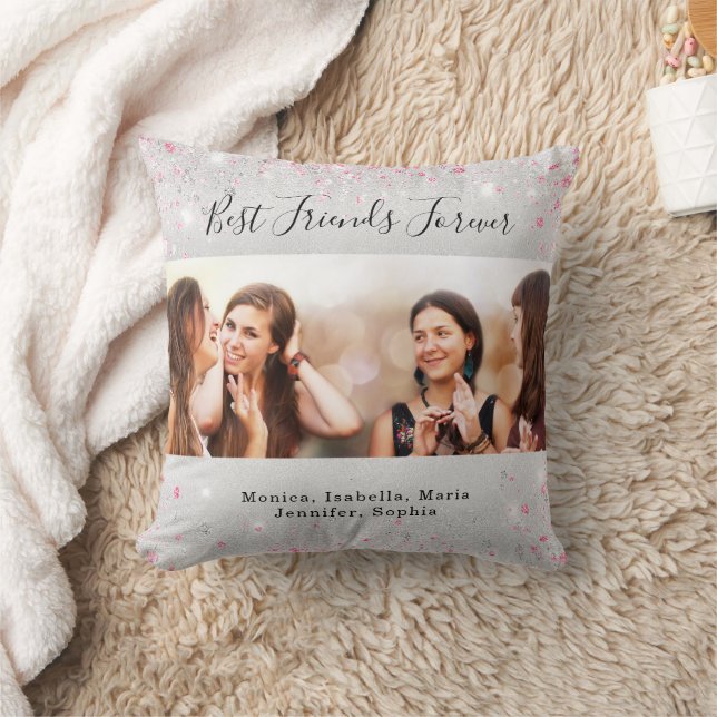 Coussin Amis pour toujours argent rose parties scintillant (Couverture)