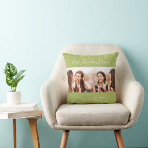 Coussin Amis pour toujours BFF nom photo jaune vert