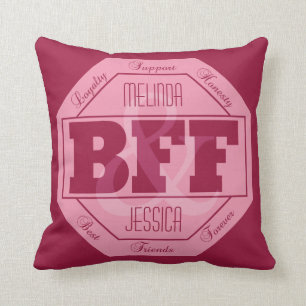 Coussin Amitié de BFF - noms faits sur commande - carreaux