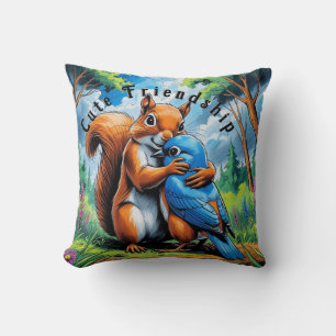 Coussin Amitié mignonne entre écureuil et bleu