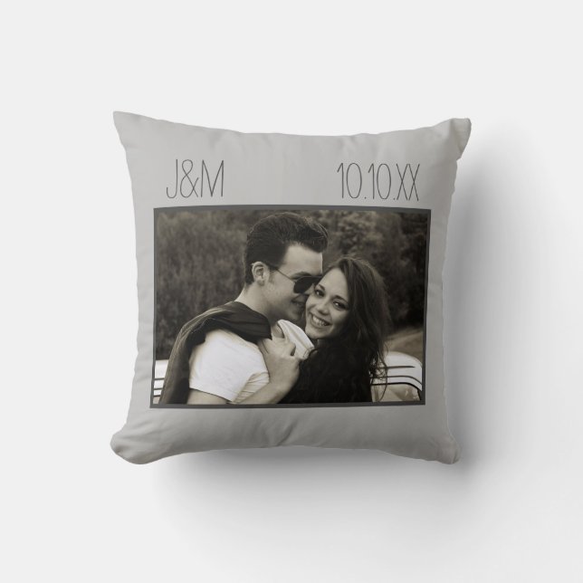 Coussin Amour Anniversaire Couple Date Photo Initiales (Recto)