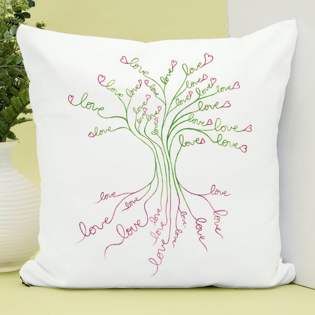 Coussin Amour Arbre de Vie Art Blanc Vert Coeurs roses mig (Créateur téléchargé)