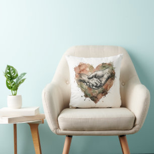 Coussin Amour de Chien Lien Humain Animal Aquarelle Cœur