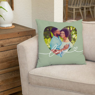Coussin Amour en Script Vert Coeur Personnalisé En Forme P