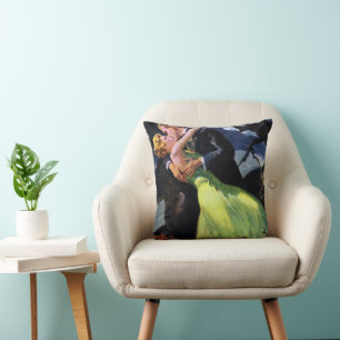 Coussin Amour et romance vintage, baiser romantique