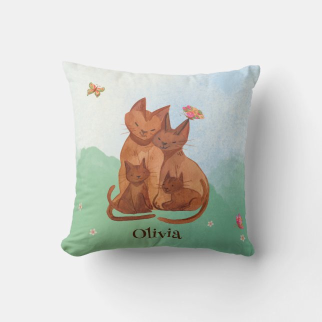 Coussin Amour Famille de chats (Recto)
