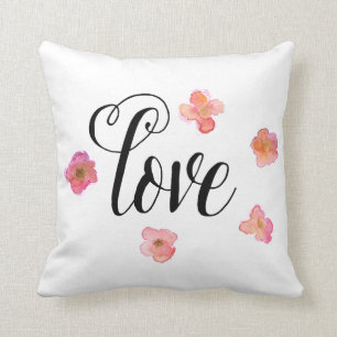 Coussin Amour floral d'aquarelle rose d'or