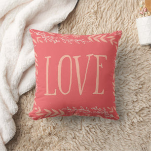 Coussin Amour floral rustique   Pinkish Orange  