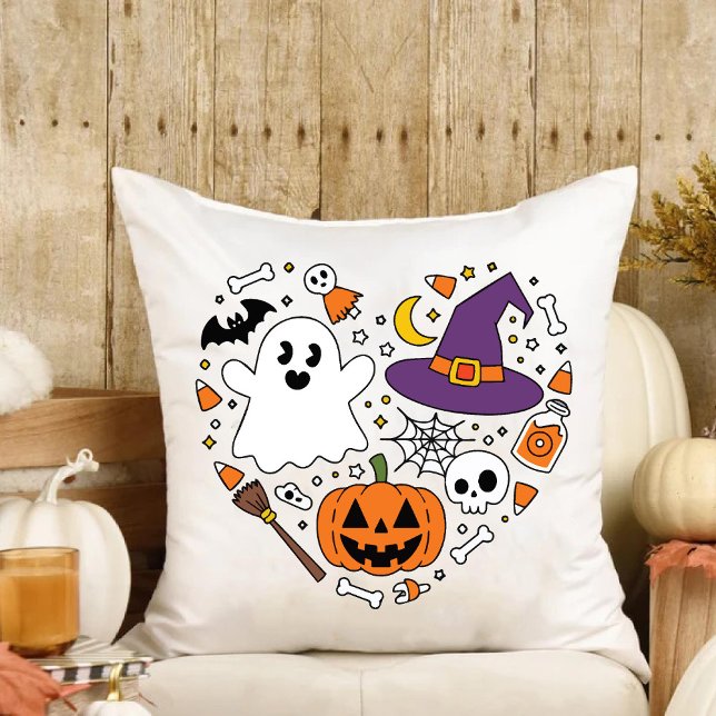 Coussin Amour Forme de coeur Notre 1ère famille Halloween  (Love Heart Shape Our 1st Halloween Family New Home Throw Pillow)