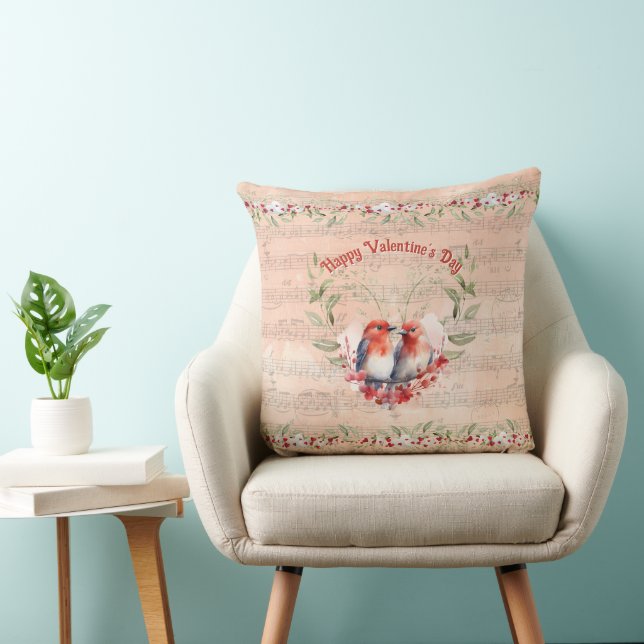Coussin Amour intemporel de la Saint-Valentin, oiseaux et  (Chaise)