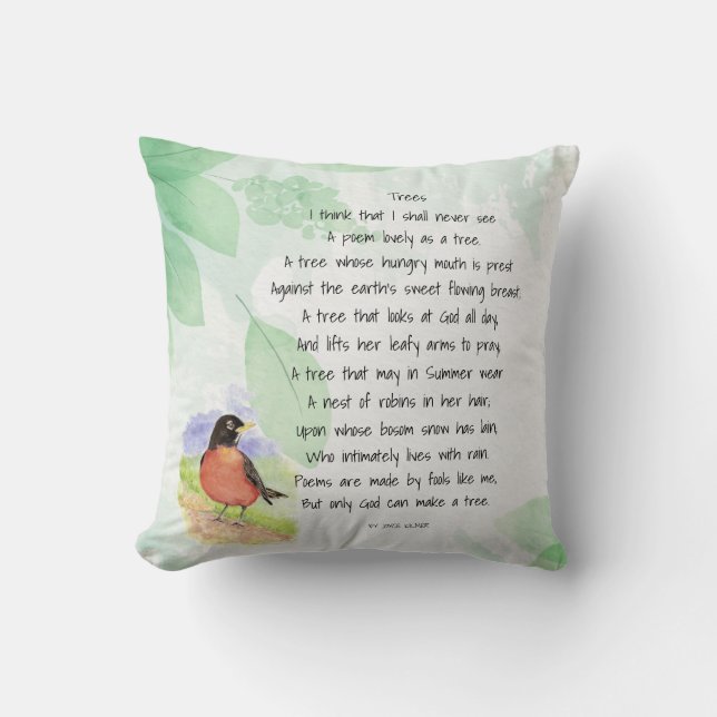 Coussin Amour Nature Poème Inspirationnel Arbres Kilmer (Recto)