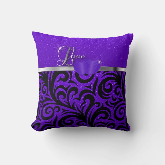 Coussin Amour pourpre élégant de parties scintillantes (Recto)