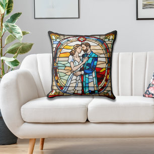 Coussin Amour romantique style vitrail mariage européen
