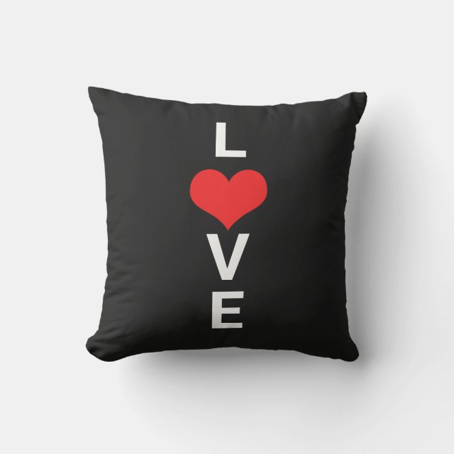 Coussin Amour Rouge Cœur Mignon Saint-Valentin Blanc Noir (Recto)