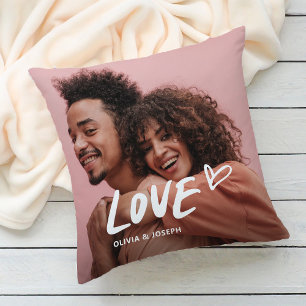 Coussin Amour Texte manuscrit tendance et cœur et photo