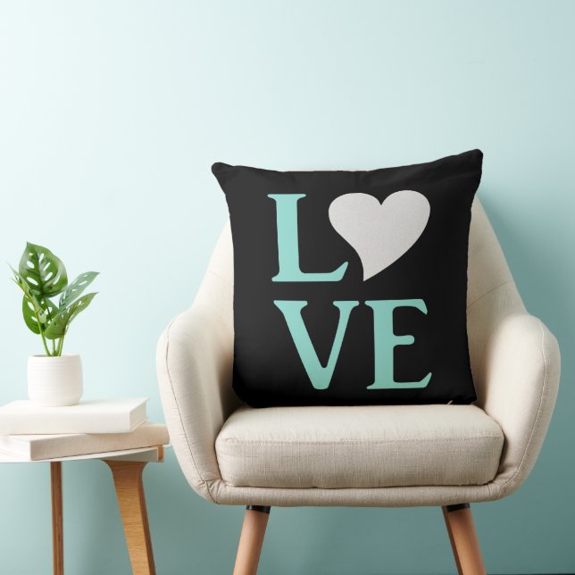Coussin Amour Turquoise Blue & Black Wedding shower Party (Chaise)