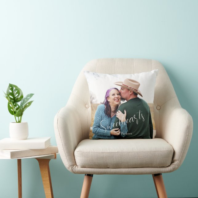 Coussin Amoureux Amour Écriture Élégante Photo Nom (Chaise)