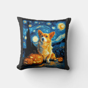 Coussin Amoureux de chiens Corgi Peinture de van gogh nuit