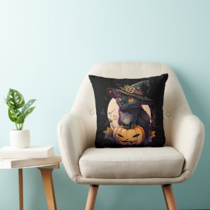 Coussin Amoureux de les chats Chat noir et Citrouille Éffr