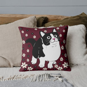 Coussin Amoureux des chats animaux de compagnie blanc noir