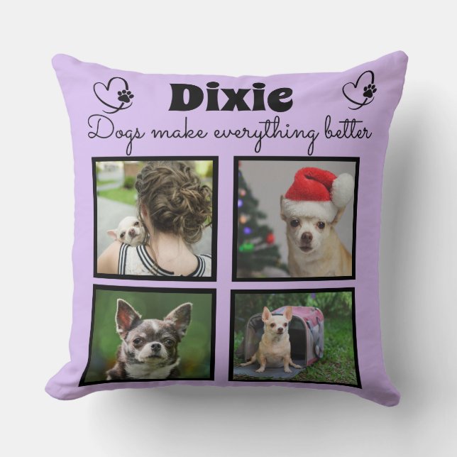 Coussin Amoureux des chiens personnalisé 4 photo collage (Recto)