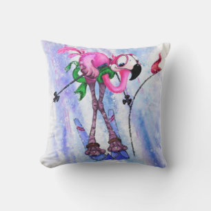 Coussin amusant avec Pink Flamant rose Skier