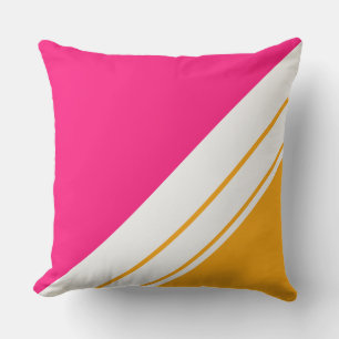 Coussin Amusant rose vif Jaune Sporty Blanc Stripes De Cou