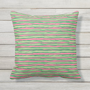 Coussin Amusantes Rayures d'Eté Pastèque Rose Vert Fantais