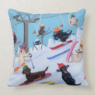 Coussin Amusement Labradors de ski d'hiver