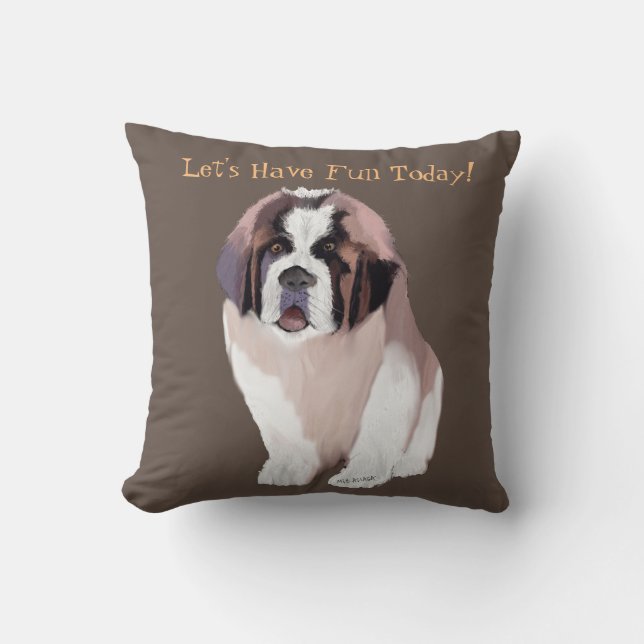 Coussin Amusons-nous aujourd'hui ! Style chiot Saint Berna (Recto)