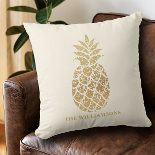 Coussin Ananas Chic Gold sur l'ivoire