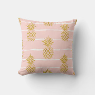 Coussin Ananas en or, Arrière - plan d'été rayé.