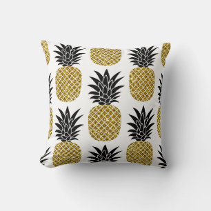 Coussin Ananas En Or : Blanc Dessiné À La Main Sans Coutur