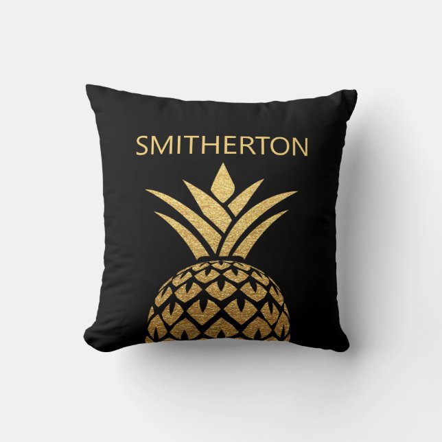 Coussin Ananas Gold élégant Noir Nom de famille (Recto)
