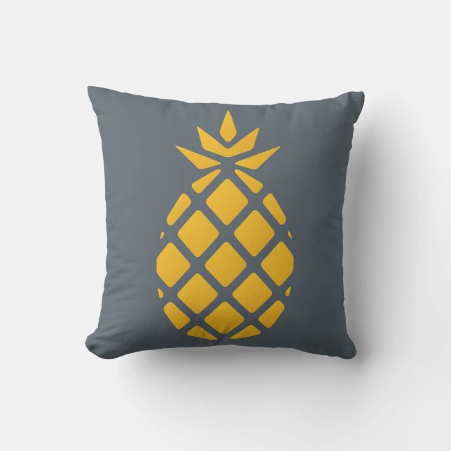 Coussin Ananas moderne jaune et gris d'or (Recto)