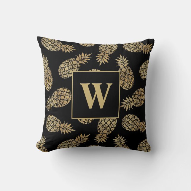 Coussin Ananas Monogram Gold sur noir (Recto)