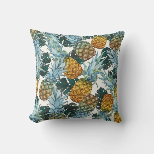 Coussin Ananas Tropicaux & Feuilles Île Exotique (Recto)