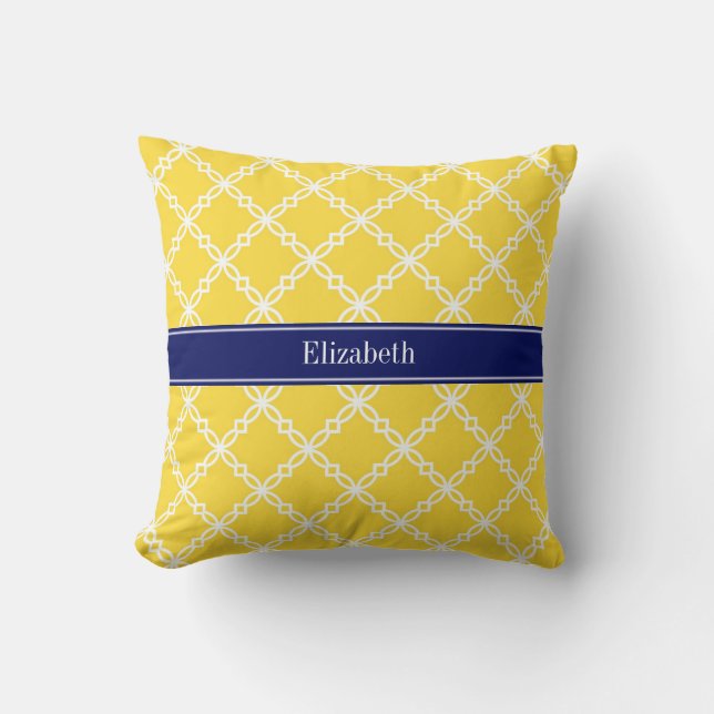 Coussin Ananas Wht Fancy Quatrefoil Nom de la marine Monog (Recto)