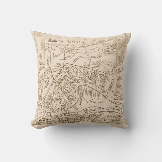 Coussin Ancienne carte de la Nouvelle-Orléans, ajouter le  (Recto)