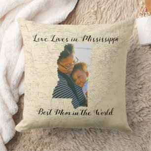 Coussin Ancienne Carte L'Amour Vit Dans Le Mississippi Sta