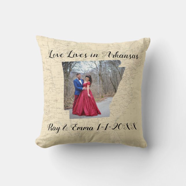Coussin Ancienne Carte L'Amour Vit Dans L'État De L'Arkans (Recto)