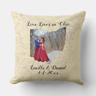 Coussin Ancienne Carte L'Amour Vit Dans L'État De L'Ohio P