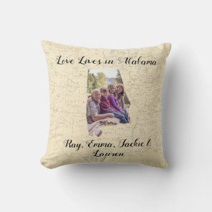 Coussin Ancienne Carte L'Amour Vit En Alabama Photo Façonn