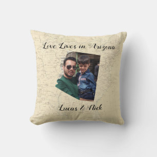 Coussin Ancienne Carte L'Amour Vit En Arizona State Formé 