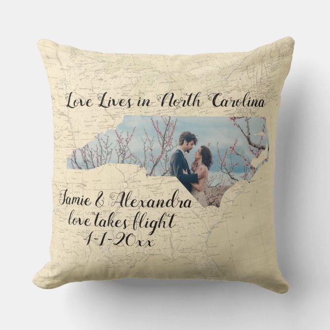 Coussin Ancienne Carte L'Amour Vit En Caroline Du Nord Pho (Recto)