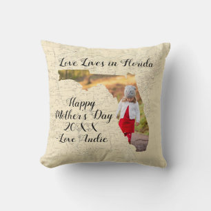Coussin Ancienne Carte L'Amour Vit En Floride L'État Formé