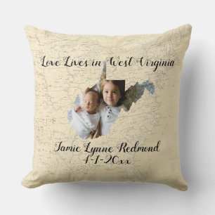 Coussin Ancienne Carte L'Amour Vit En Virginie Occidentale