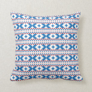 Coussin Anciens signes lettons bleu, rouge, blanc art popu